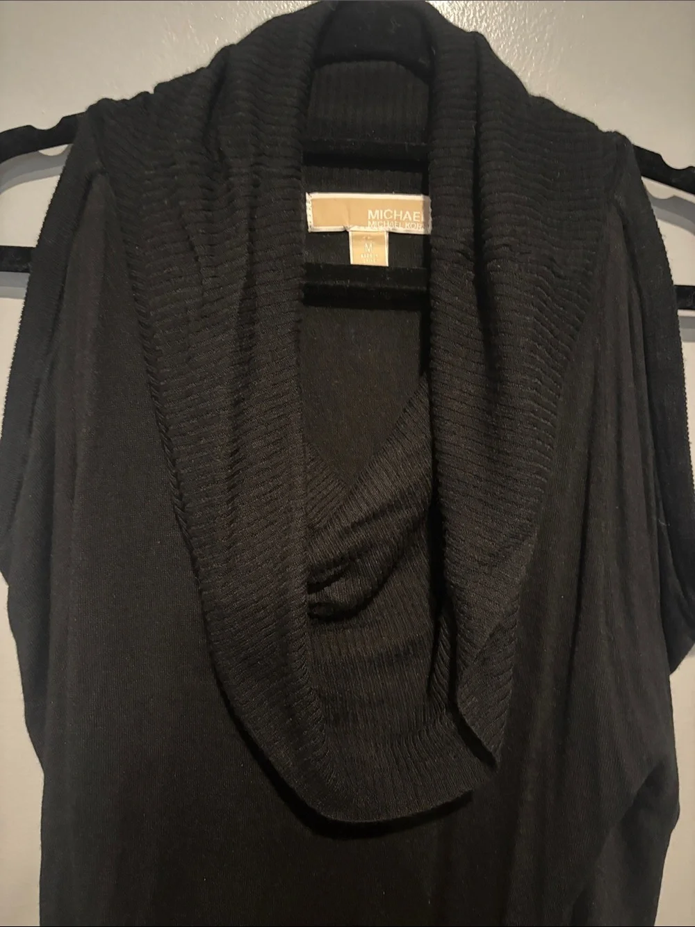 Michael Kors Cold-Shoulder Knit Sweater with Draped Collar